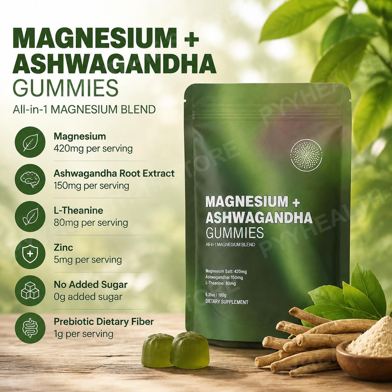 Ashwagandha Extract Root - Żelki z magnezem i ashwagandzą z